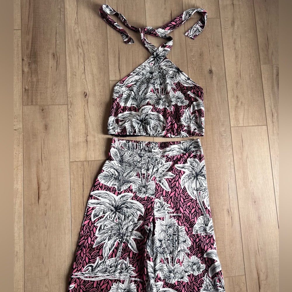 Palm Tree Patterned Halter Top Set